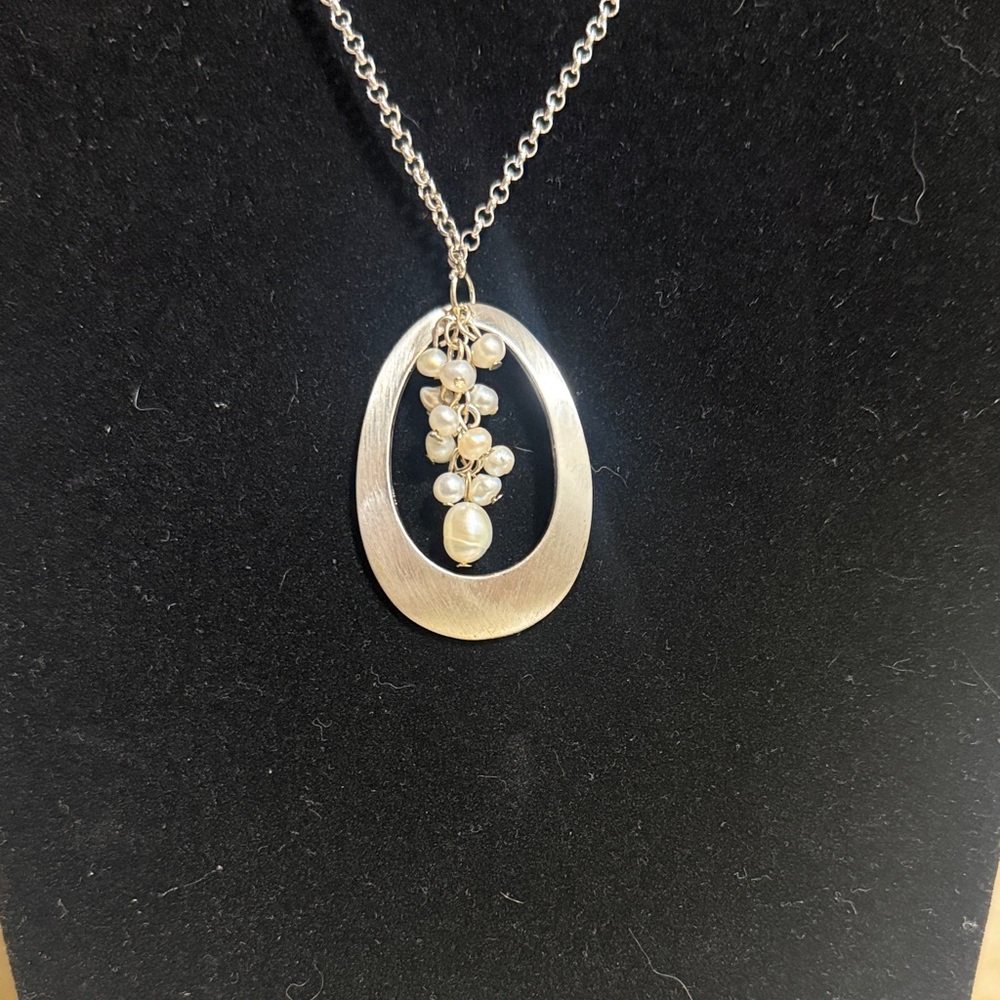 Coldwater Creek Silver Oval Pendant Necklace